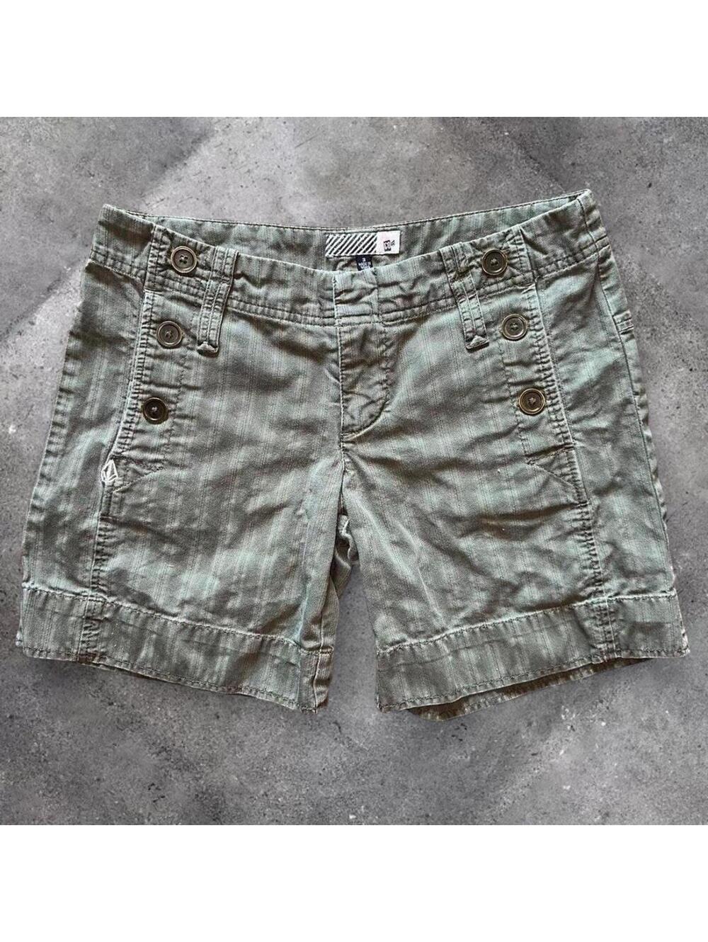 vintage khaki green striped volcom shorts
